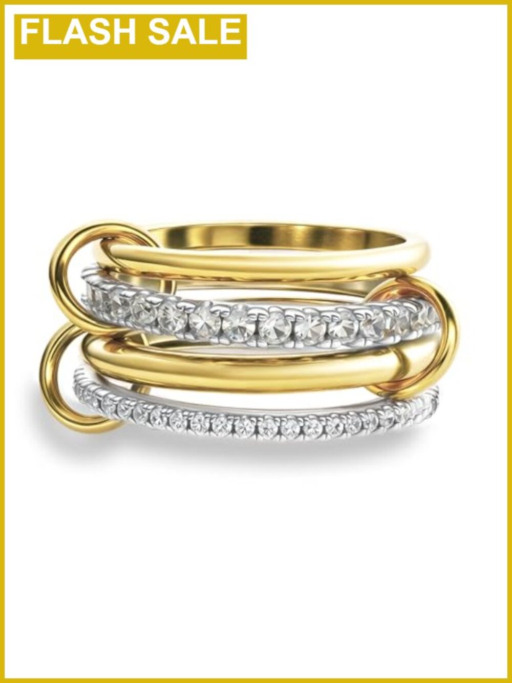 18k Gold Plated Stackable Rings Set Cubic Zirconia Mixed Metals